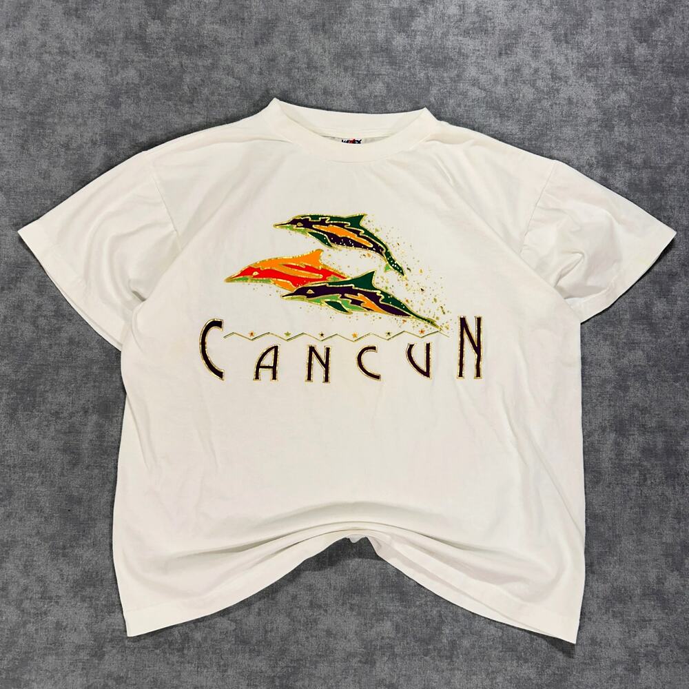VTG Watex Cancun dolphin shimmer casual graphic tshirt vacation mens Large